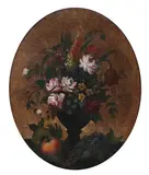 Floral Still Life by Continental School, FLORAL STILL LIFE, oil on canvas board, sold Apr 2009