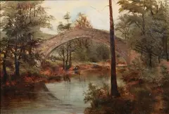 M. Evers, Stone Bridge Over River, Oil on canvas