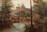 M. Evers, Stone Bridge Over River, Oil on canvas