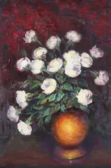 Dumitru Danielopol, Peonies in Copper Pot, Oil on canvas
