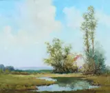 Arno Bretsnyder, Landscape with Cottage in the Trees, Oil on canvas