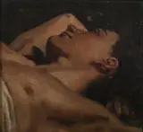 Man Reclining by American School, MAN RECLINING, oil on board, sold Apr 2009