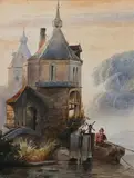 Wijnand Nuijen, Approaching the Castle by Rowboat, Watercolor on paper
