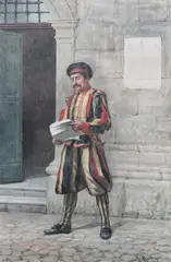 Achille Buzzi, The Swiss Guard, Watercolor