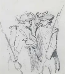 Tony Johannot, Soldiers in Discussion, SOLDIERS IN DISCUSSION, pencil on paper