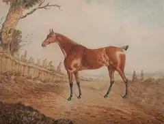 W.J. Gilbert, Chestnut in a Landscape, Watercolor on paper