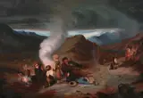 Shepherd Children by Bonfire by Continental School, SHEPHERD CHILDREN BY BONFIRE, oil on canvas, offered Apr 2009