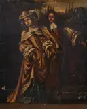 Elegant Couple from the Time of Charles I by Dutch School, ELEGANT COUPLE FROM THE TIME OF CHARLES I, oil on cradled panel, sold Apr 2009