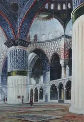 Waldimir Petroff, Basilica Interior: Blue, Oil on canvas