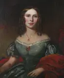 Portrait of a Woman in a Blue Dress by English School, RED SHAWL AND GOLD JEWELRY, oil on canvas, sold Apr 2009