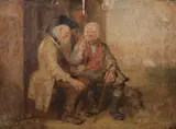 Two Old Friends in Discussion by American School, Oil on canvas, sold Apr 2009