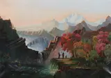 Alexander F. Loemans, Landscape with Waterfall and Indians, LANDSCAPE WITH WATERFALL AND INDIANS, oil on canvas