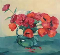 Hans Paap, Poppies in a Blue Pitcher, Oil on canvas