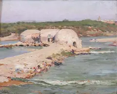 Jose Arpa Perea, Washerwomen, Oil on panel