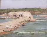 Jose Arpa Perea, Washerwomen, Oil on panel
