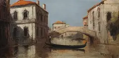 Virgilio Ripari, Gondola on a Venetian Canal, Oil on canvas