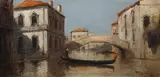 Virgilio Ripari, Gondola on a Venetian Canal, Oil on canvas
