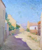 Sun-Drenched Village Landscape by French School, Oil on canvas, offered Apr 2009