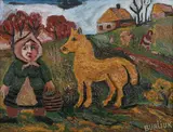 David Burliuk, Woman with Wooden Pail and Yellow Horse
