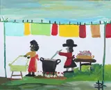 Clementine Hunter, Wash Day, Oil on canvas