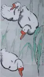 Xu Beihong, Three Geese, Ink and color on paper scroll