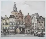 Roger Hibbelinick, European Town View, Color etching