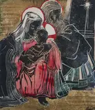 Allan Rohan Crite, The Holy Family, Hand-colored woodblock print with gold leaf