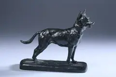 Gaston d'Illiers, German Shepherd, Bronze, dark brown patina - Height: 6 1/2 in