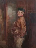 Young Boy with Valise by Continental School, YOUNG BOY WITH VALISE, oil on paper, sold Jun 2009