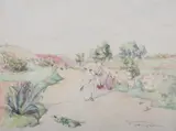 Amy Mathieu, Landscape with Walking Figures, Watercolor