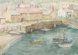 Dora Pritchett, Boats in Village Harbor, Watercolor