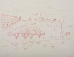 Alice Acheson, Boston Common with Swan Ponds, Red ink on paper