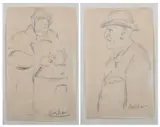 Glen Cooper Henshaw, PORTRAIT OF A GENTLEMAN IN A HAT and WOMAN PEELING POTATOES: TWO WORKS, each signed lower right, Charcoal on paper