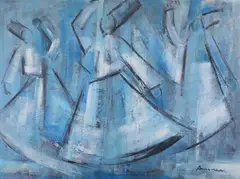 Eugene Ammann, Three Whirling Dervishes, Oil on board