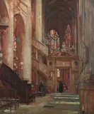 Cathedral Interior by Continental School, Oil on canvas, offered Jun 2009