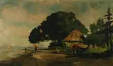 Japanese Coastal Village Scene by Continental School, JAPANESE COASTAL VILLAGE SCENE, oil on canvas laid on panel, sold Jun 2009