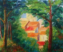 Village Dans la Fôret by Serge Menjisky, Oil on canvas, sold Jun 2009