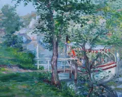 Marguerite Mommen Ithier, River Boat Outing, Oil on canvas