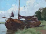 Sailboat on Shore by Continental School, Oil on canvas, sold Jun 2009