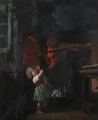 Amable L. Schneider, Tending the Brick Oven, Oil on canvas