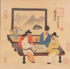 Chinese School, PLAYING Go GAMES, Color and ink print on paper