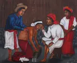 Juan Sisay, Bleeding Ceremony, Oil on canvas