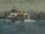 Jean Kalisch, Boats at the Pier, Oil on board