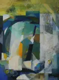 Jean McCann, Abstract in Greens, Oil on canvas