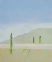 Untitled by Craigie Aitchison, Craigie Aitchison (1926-2009) 'Cypress Trees at Oppedette' screenprint in colours, sold Oct 2023