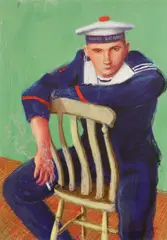 David Hockney, Untitled, pastel-hued scenes of uninhibited queer men whose idyllic