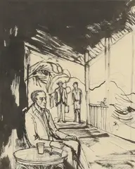 John Minton, Untitled, pen and ink 21 x 16.5cm Exhibited: Michael Parkin Gallery