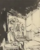 John Minton, Untitled, pen and ink 21 x 16.5cm Exhibited: Michael Parkin Gallery