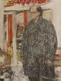 Olwyn Bowey, Untitled, Olwyn Bowey RA (b.1936) Portrait of Carel Weight in a tweed coat oil on canvas 119 x 88cm