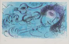 Untitled by Marc Chagall, 1887-1985) 'Le Joueur de Flute' lithograph in colours, sold Oct 2023